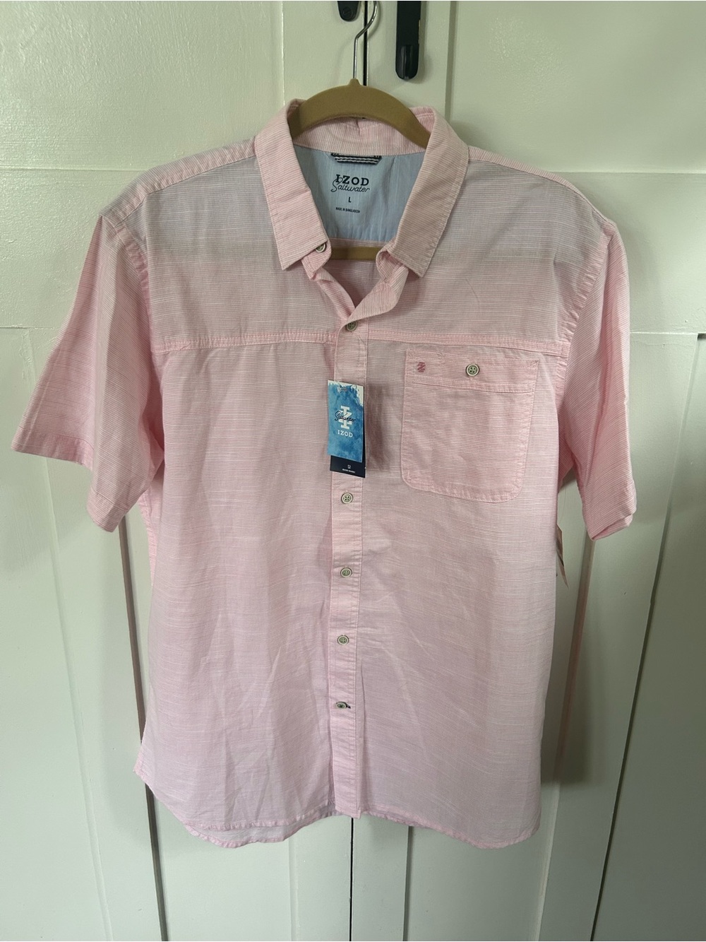 NWT IZOD Saltwater Dockside Chambray Short Sleeve Button-Down Shirt-Men's L